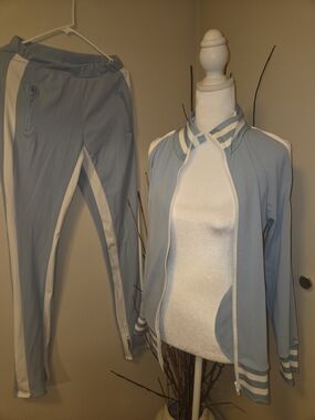 Light Blue & White Track Jacket and Jogger Set With (Peekaboo Shoulders/slits)